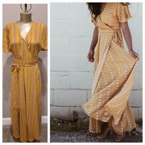 Wishlist Mustard Colored Coastal Cowgirl Wrap Maxi Dress